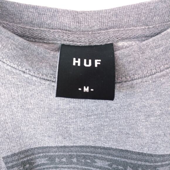 HUF Men M Sweatshirt Crewneck Gray Logo Aztec Tribal Unisex Casual Street Skater - Picture 4 of 8